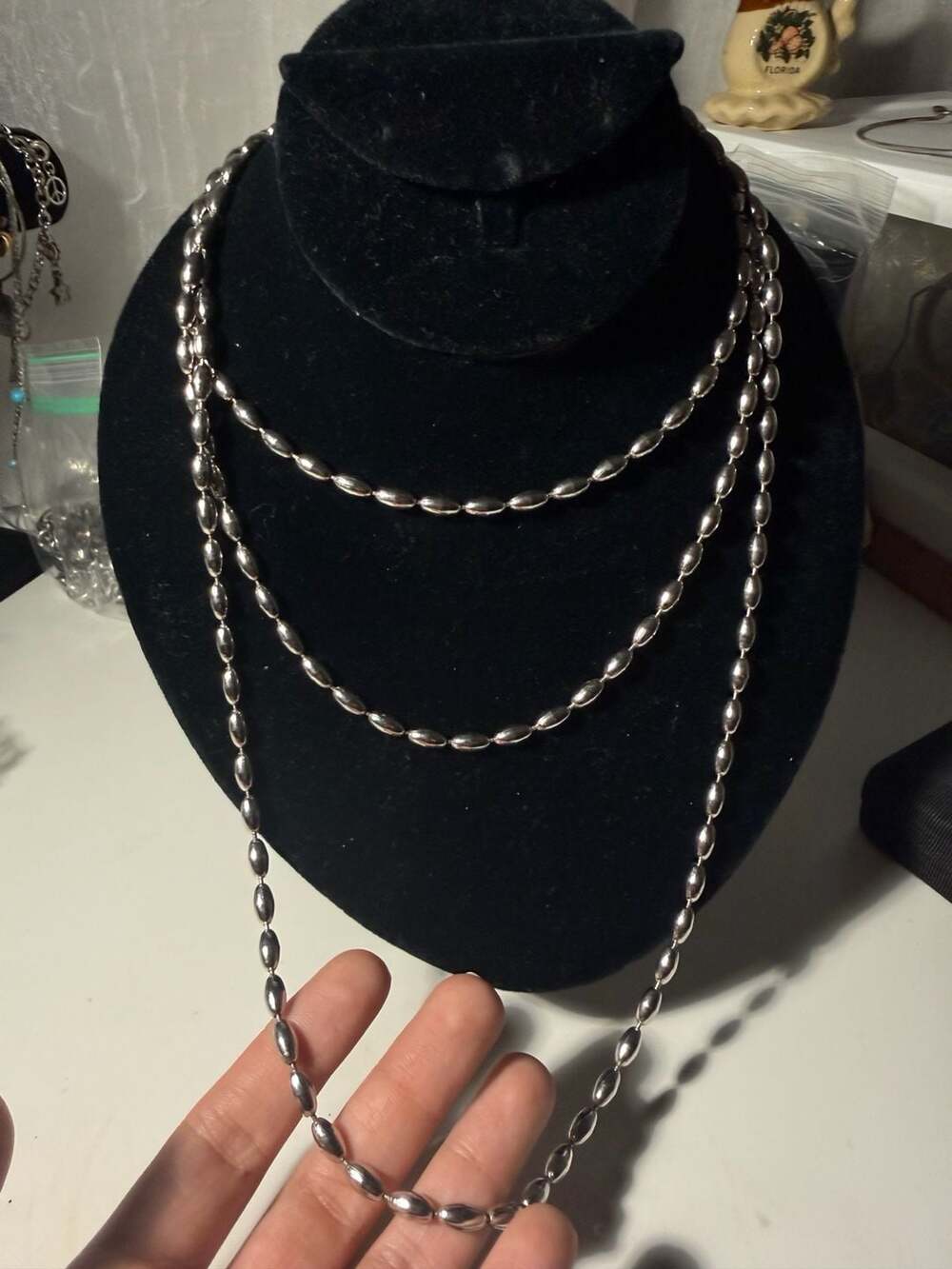 Napier Silver Tone Oval Bead Long Necklace